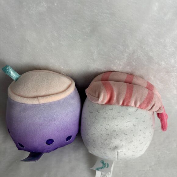 5" Squishmallows Lot of 2: Purple Boba Milk Tea Drink, Sushi Rice Shrimp Plush - Picture 2 of 7
